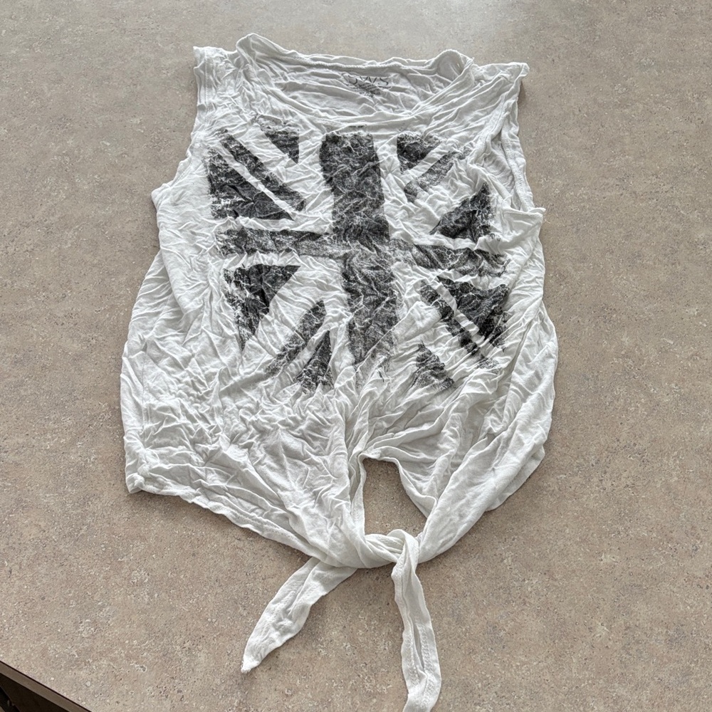 White Graphic Tie-Front Muscle Tee